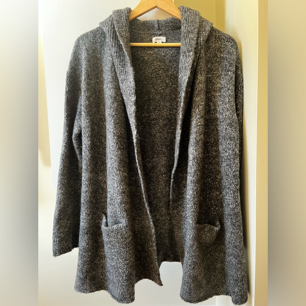 VINCE Open Front Hooded Cardigan Sweater Mohair Wool Blend Cozy Oversized XS